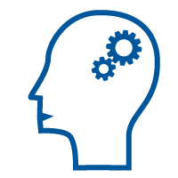 Icon of a head with gears turning in the brain