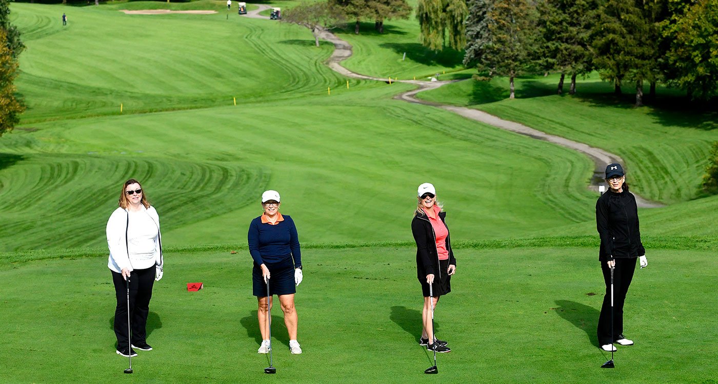 L to R: Charyl Galpin, Wendy Howe, Connie Stefankiewicz and Susan Britton Payne hit the links at the 25th annual Osler Open: Etobicoke Invitational. The tournament raised nearly $220,000 in support of Etobicoke General Hospital.