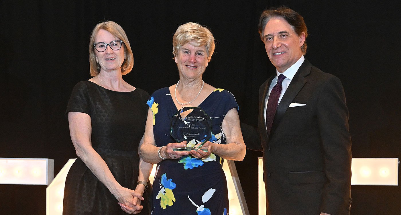 (l-r): Linda Franklin, Chair of the Board of Directors, William Osler Health System; Marlin Morrell, 2024 Kay Blair Community Service Award recipient; and Dr. Frank Martino, President and CEO, William Osler Health System