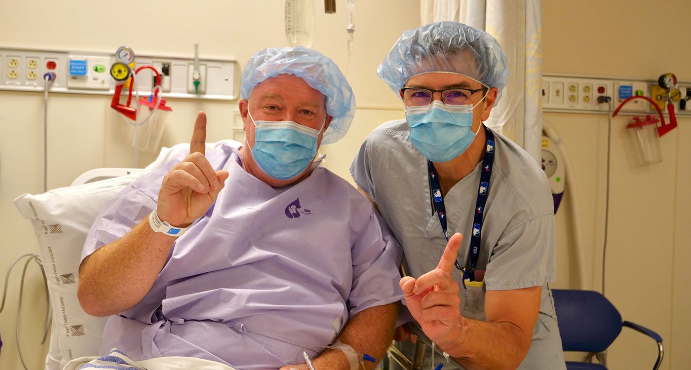 (l-r): Patient Michael Clair with his surgeon, Dr. John Harrington, Corporate Division Head, Orthopaedic Surgery