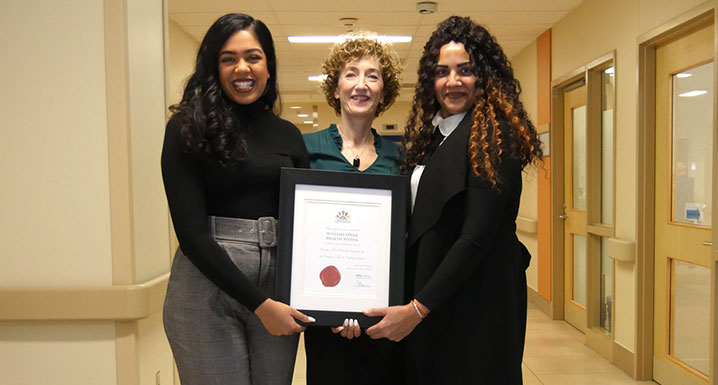 (l-r) Marilyn Verghis, Health Equity and Inclusion Specialist, Mary Jane McNally, Chief Patient Experience Officer and Gurwinder Gill, Director of Health Equity are members of Osler’s Health Equity Team