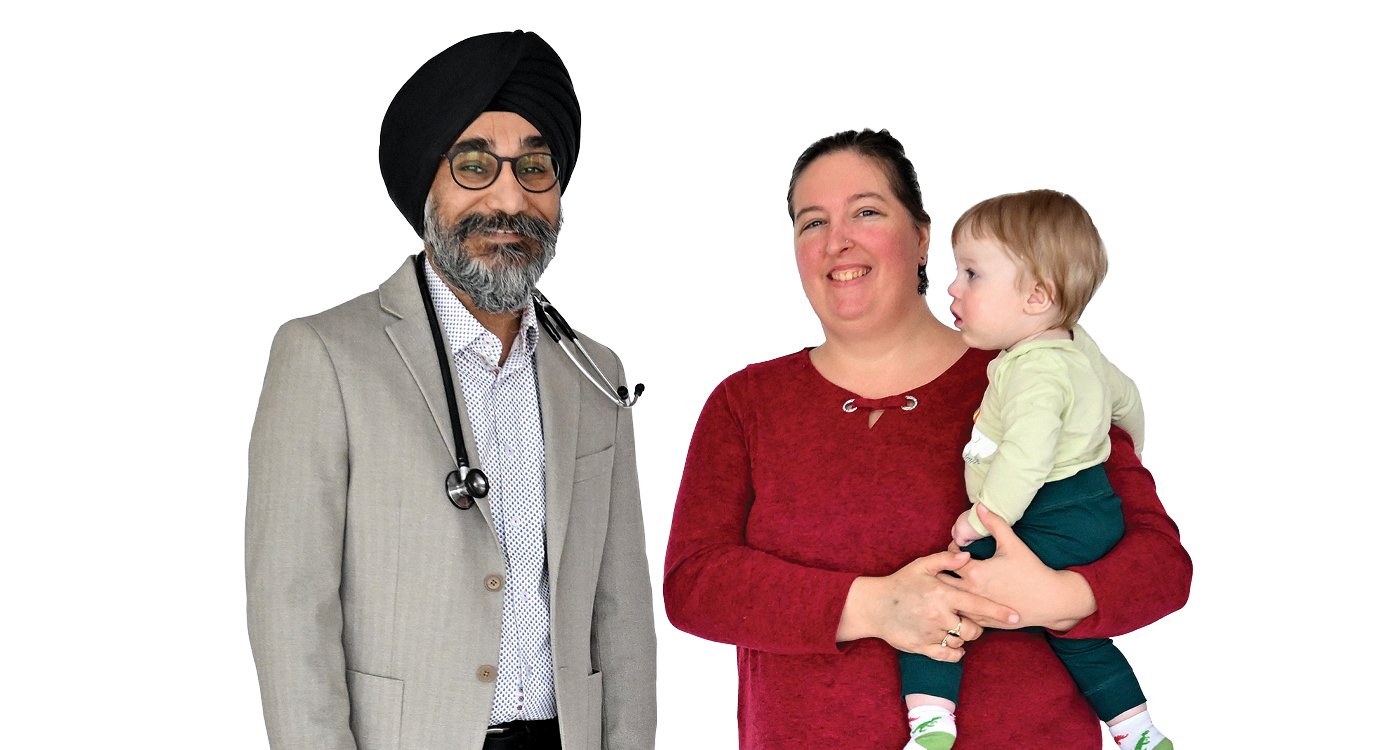 (l-r): Dr. Davinder Wadehra, Medical Director of Osler’s Renal Program and Head of Nephrology with patient Andrea Turner who is holding her son