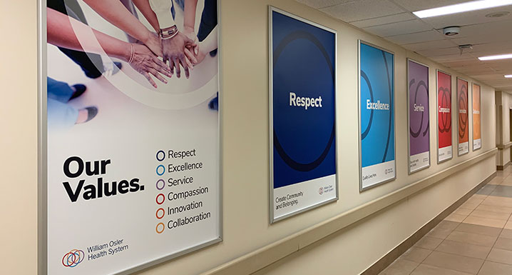 Osler's new Values posters hung in the hospital hallways