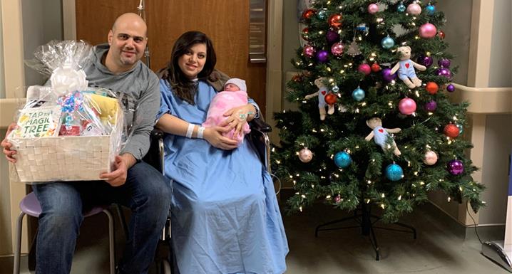 Proud parents, Ghaith Yaqoob and Marwah Hanahody hold their newborn baby, Maretta at Brampton Civic Hospital
