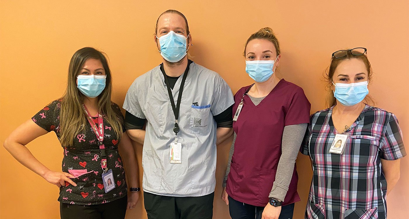 Brampton Civic Oncology RNs (l-r) Mary Anne Dela Cuesta, Max May, Courtney Coome and Alcina Marques