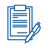 Icon of clipboard with form and pen for signing