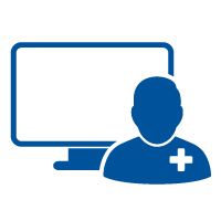 Icon of a physician with a screen in the background Icon of a physician with a screen in the background